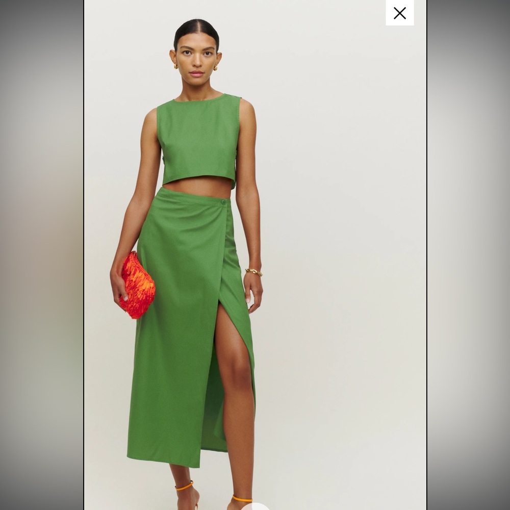 NWT Reformation Mylie Two Piece Palm Green - Size 2